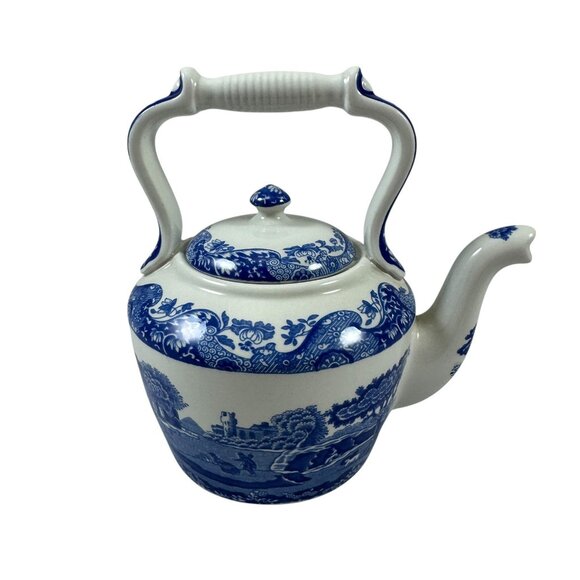 Spode Blue Italian Miniature Tea Kettle and Lid Made in England Mini - Picture 2 of 7